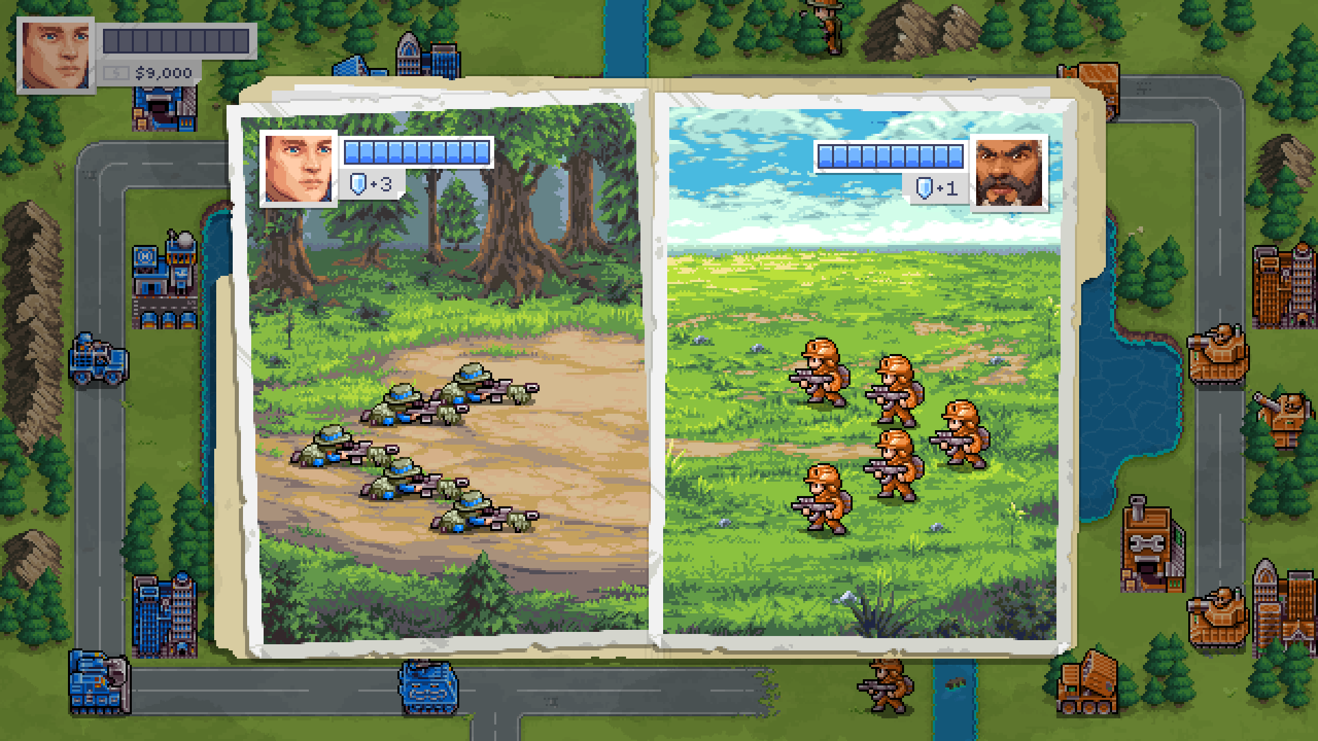 Blue team Rhinos prepares to ram a group of Red team tanks